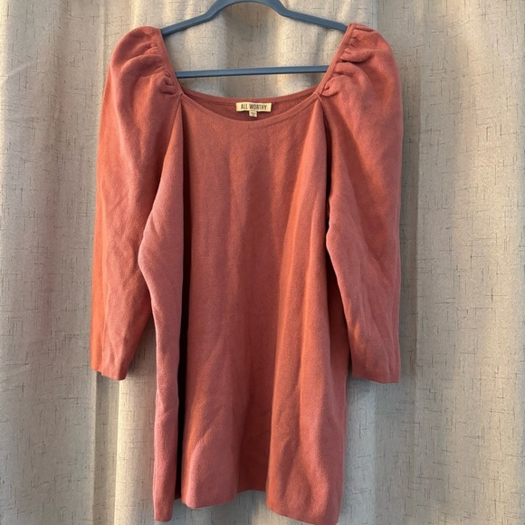 All Worthy Puffed Shoulder Long Sleeve Sweater 1X. Dusty Rose/Light Mauve - Picture 1 of 6